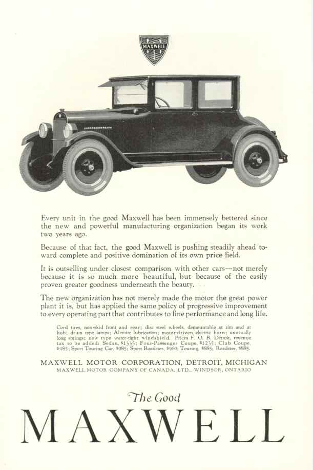 1923 Maxwell Auto Advertising